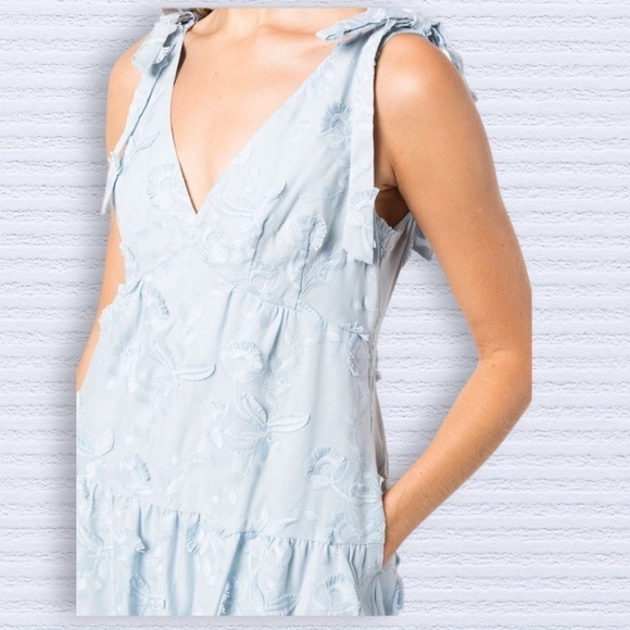 MARCHESA Notte Dress Floral Cotton embroidered maxi Blue - Dust Color Sz 6 - Picture 4 of 17